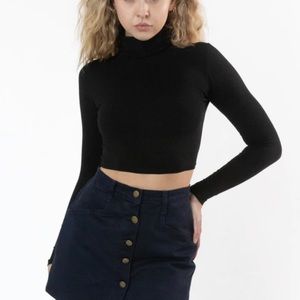 Los Angeles Apparel cropped cotton spandex garment dye turtleneck.